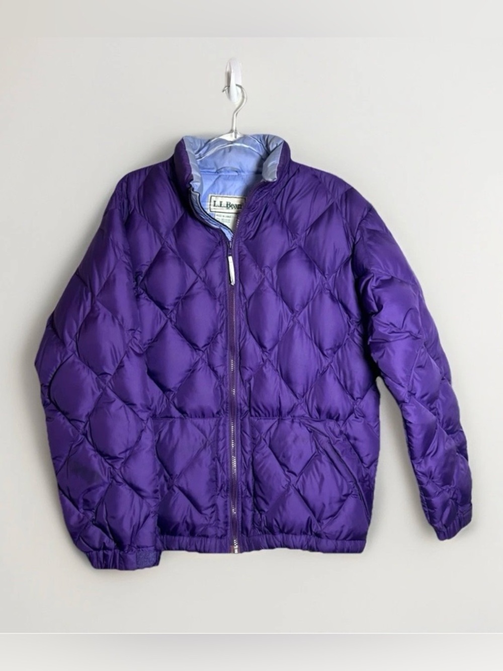 Vtg LL Bean Coat Goose Down Puffer Quilted Women M Purple Pockets Gorpcore